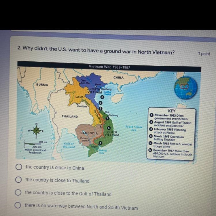 2. Why didn't the U.S. want to have a ground war in North Vietnam? 1 point Vietnam-example-1