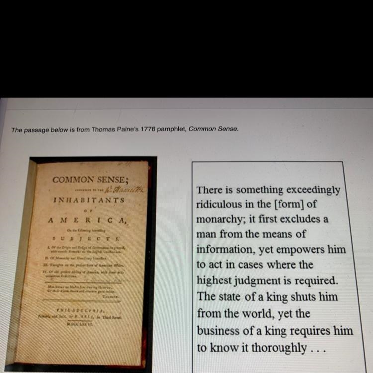 How did Paine reasoning in this passage influence the colonist views of government-example-1