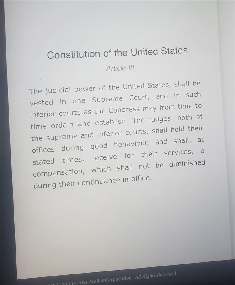 According to the given excerpt from Article 3, the Constitution establishes that the-example-1