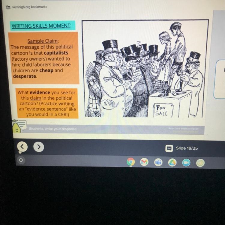 Sample Claim: The message of this political cartoon is that capitalists (factory owners-example-1