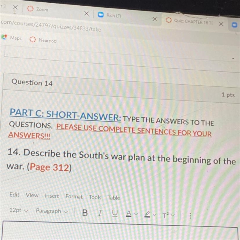 Describe the South's war plan at the beginning of the war-example-1