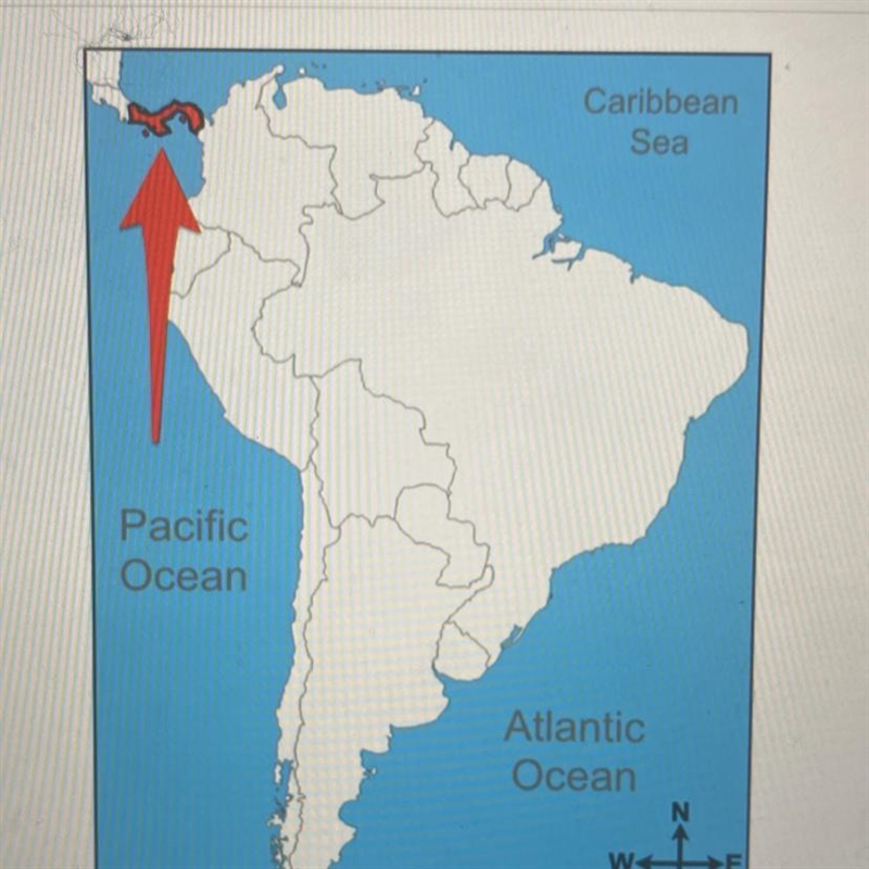 What country is labeled in red on this map? A) Bolivia B) Colombia C) Panama D) Venezuela-example-1