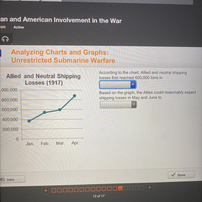 According to the chart, Allied and neutral shipping losses first reached 600,000 tons-example-1