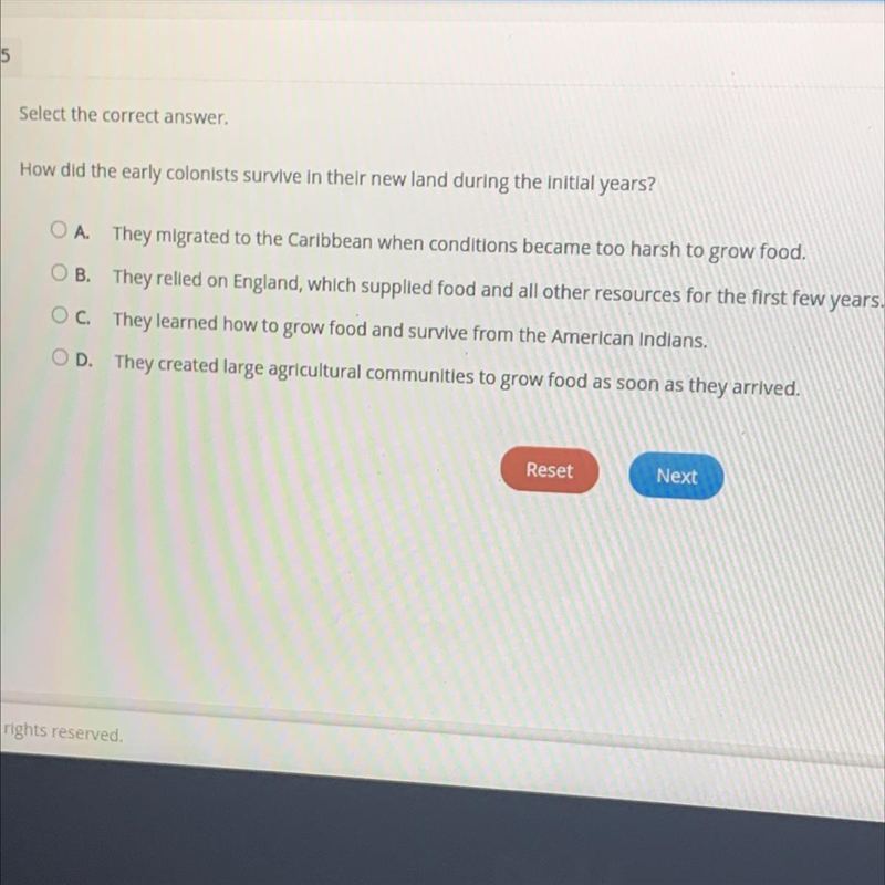 How did the early colonists survive in their new land during the initial years?-example-1