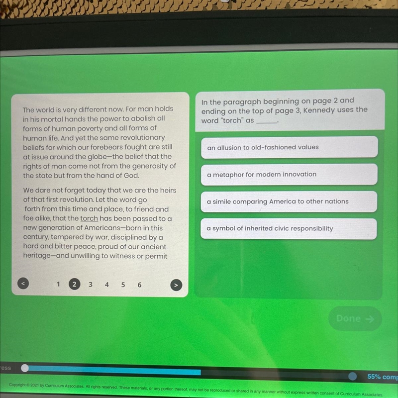 In the paragraph beginning on page 2 and ending on the top of page 3, Kennedy uses-example-1