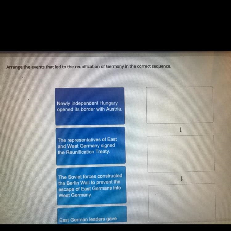 Arrange the events that led to the reunification of Germany in the correct sequence-example-1