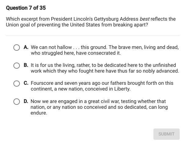 Which expert from President Abraham Lincoln Gettysburg Address best reflects the Union-example-1