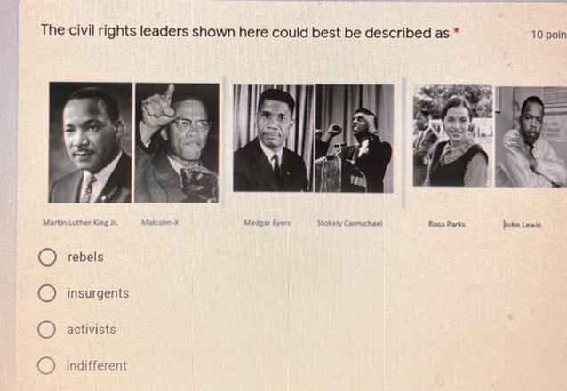 The civil rights leaders shown here could best be described as * Martin Luther King-example-1