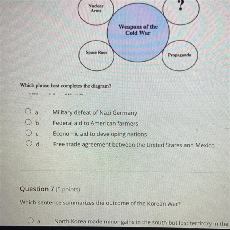 Weapons of the Cold War Space Race Propaganda Which phrase best completes the diagram-example-1