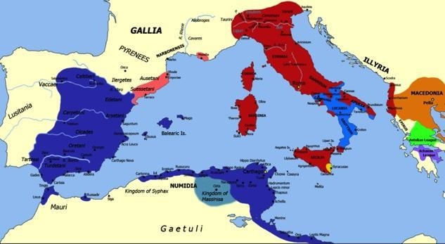 Below is a map of the Mediterranean world at the time of the Second Punic War. Use-example-1