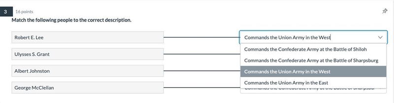 NO LINKS PLSS!!! Match the following people to the correct description. Robert E. Lee-example-1