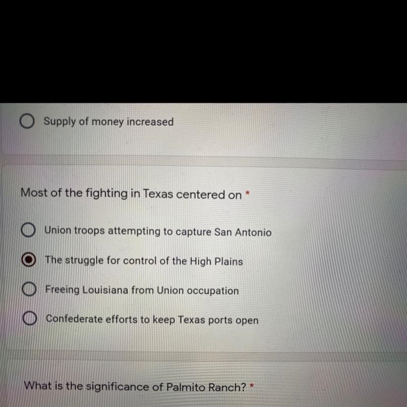 * Most of the fighting in Texas centered on A. Union troops attempting to capture-example-1