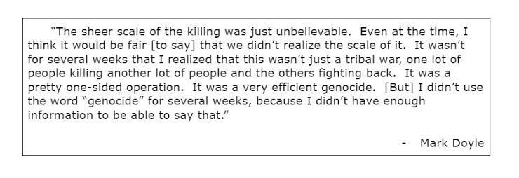 What 100-day event is Mark Doyle referencing? * World War II Rwandan genocide War-example-1