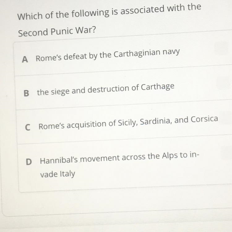 Which of the following is associated with the Second Punic War?-example-1