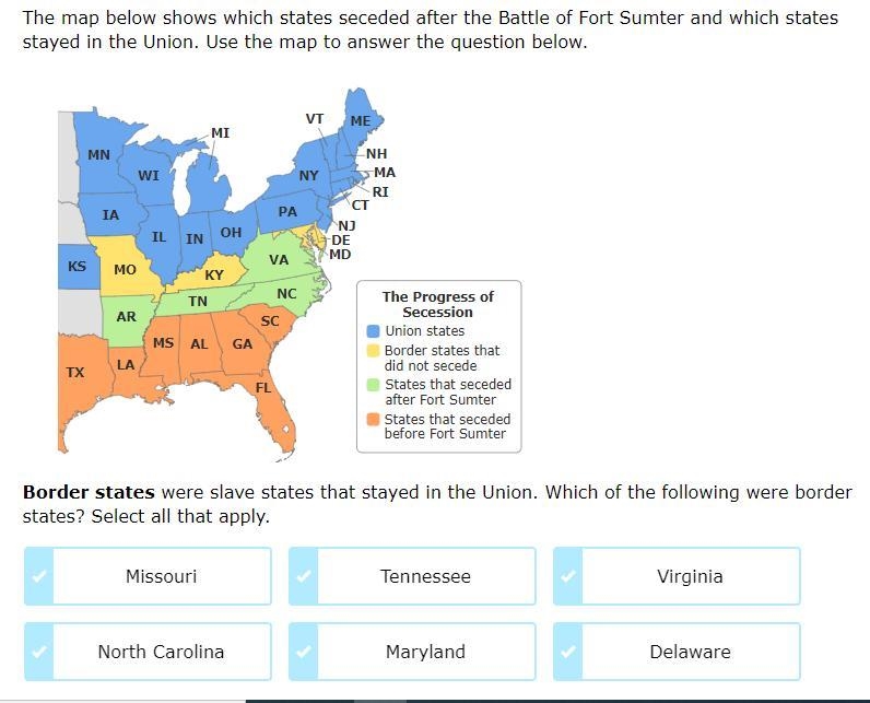 Which of the following were border states? Select all that apply.-example-1