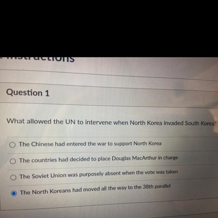 What allowed the UN to intervene when north korea invaded south korea? HELP PLS !!-example-1