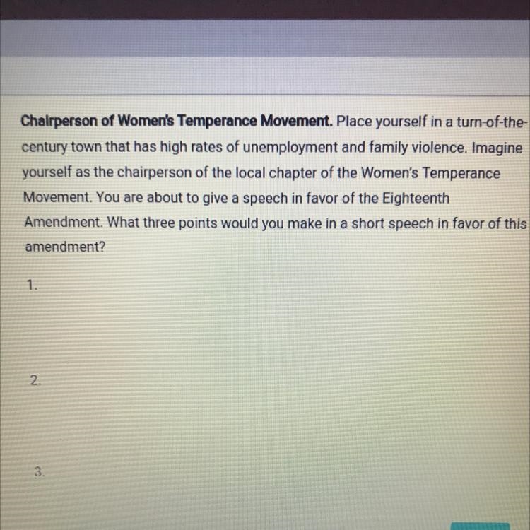 HELP PLEASE FAST !! Chairperson of Women's Temperance Movement. Place yourself in-example-1