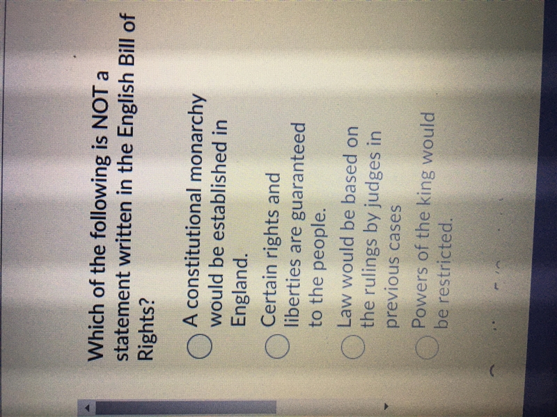 Which of the following is NOT a statement written in the bill of rights?-example-1