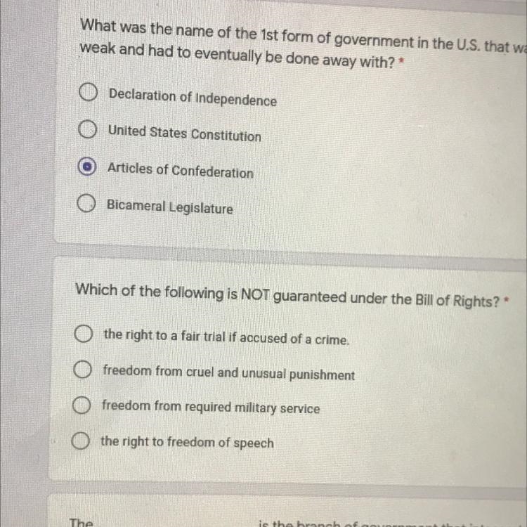 Which of the following is NOT guaranteed under the Bill of Rights?" the right-example-1