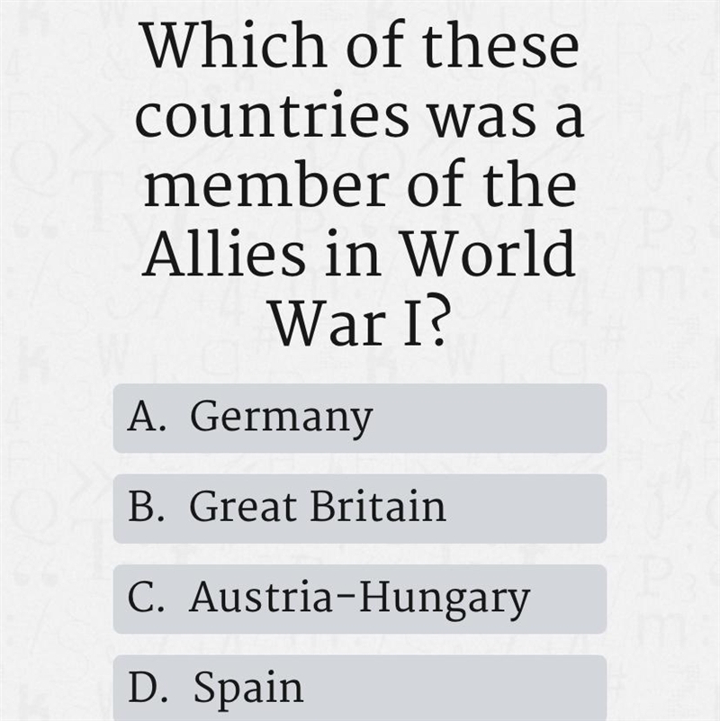 Which of these countries was a member of the allies in world war 1 ?-example-1