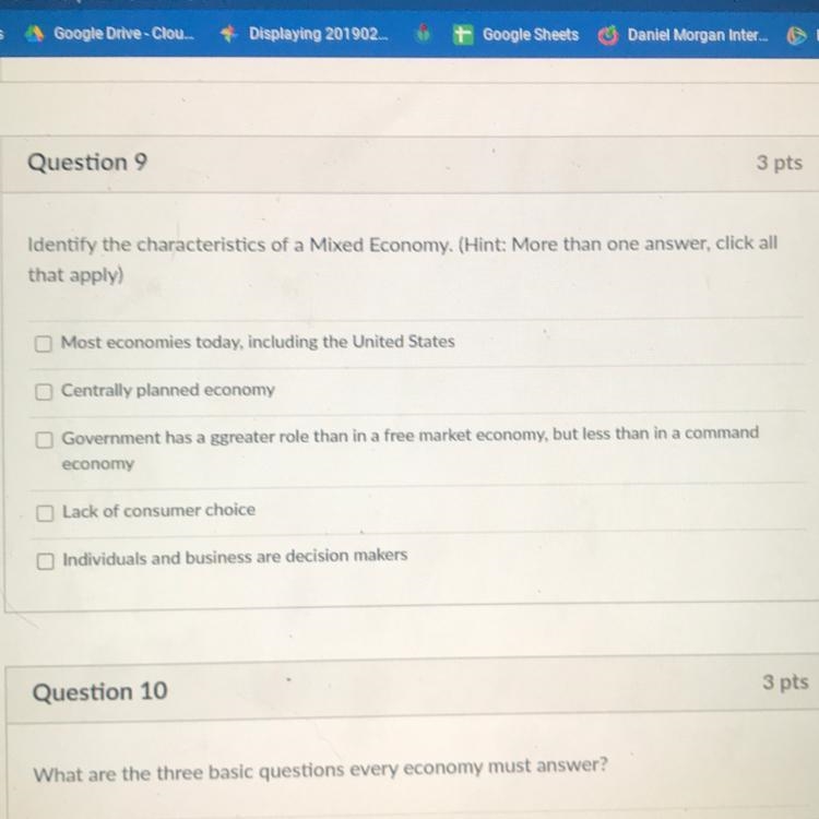 Help! Identify the characteristics of a mixed economy( pretty sure there are 3 answers-example-1