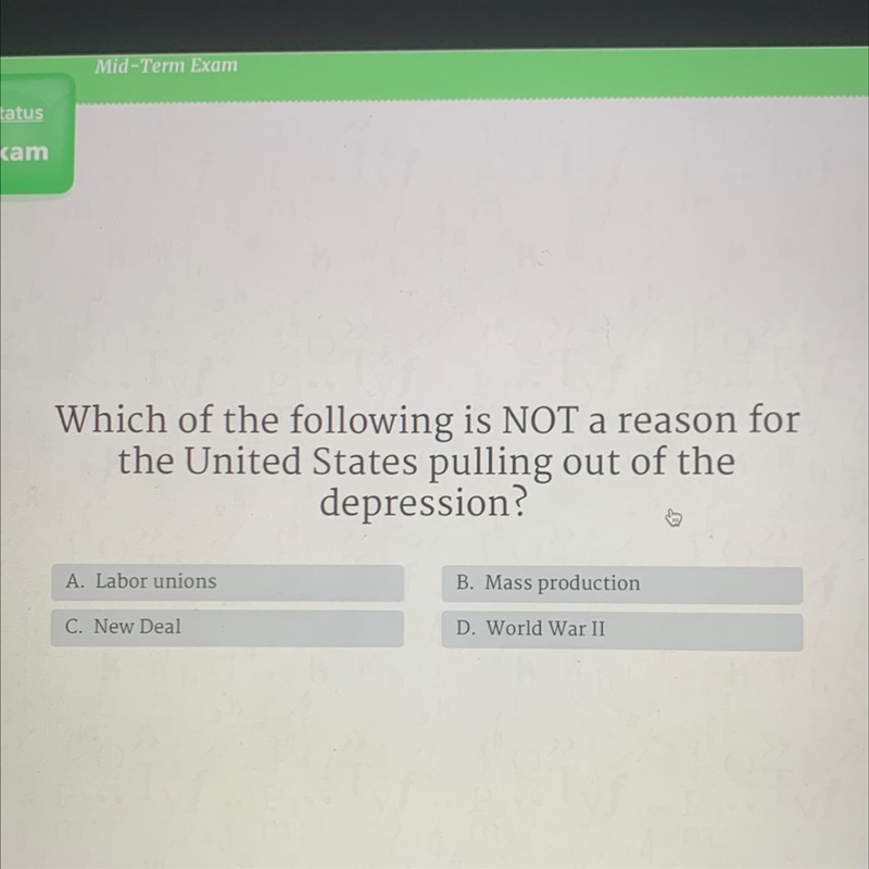 Which of the following is NOT a reason for the United States pulling out of the depression-example-1