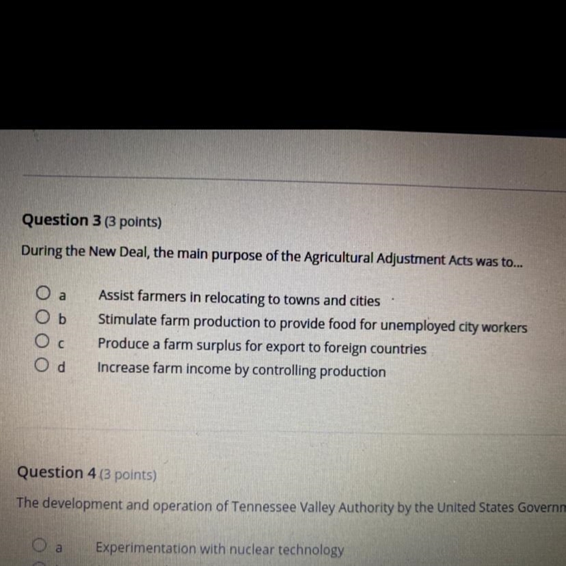 During the New Deal, the main purpose of the agricultural adjustment acts was to...-example-1