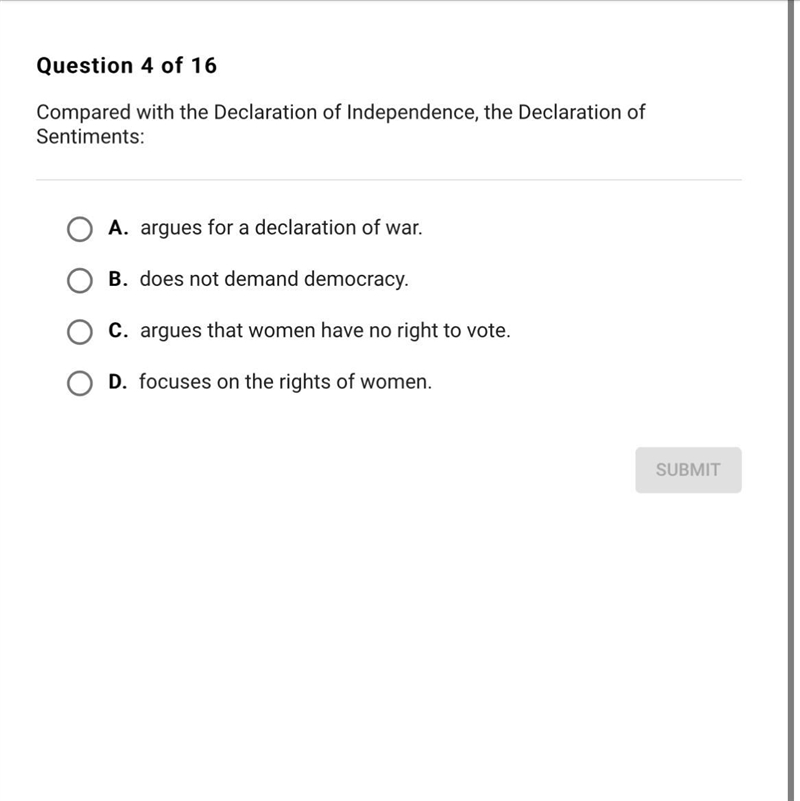 Compared with the Declaration of Independence, the declaration of sediments: A: Argues-example-1