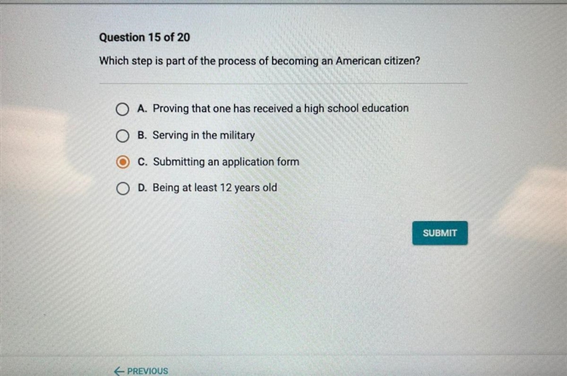 Which step is part of the process of becoming an American citizen?-example-1