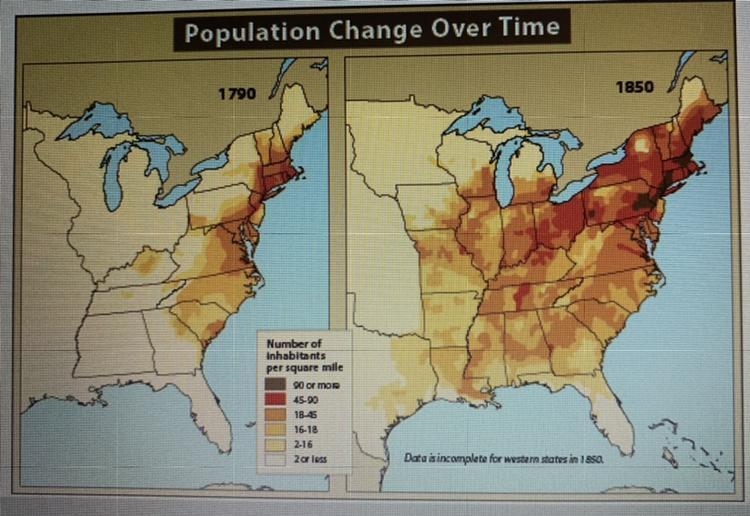 According to the map, in 1870, which country was more densely populated-the Northeast-example-1