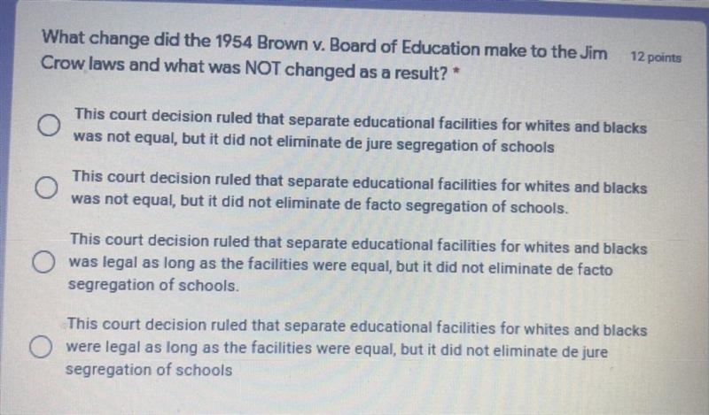 What change did the 1954 Brown v. Board of Education make to the Jim Crow laws and-example-1