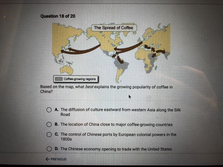 Based on the map what best explains the growing popularity of coffee in china?￼ (picture-example-1