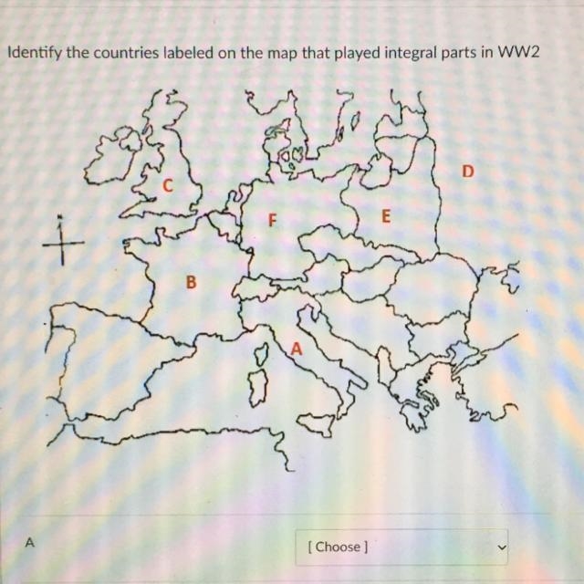 Identify the countries labeled on the map that played integral parts in WW2-example-1