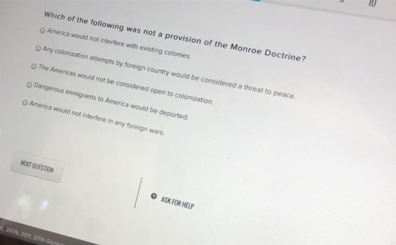 Which of the following was not provision of the Monroe doctrine? Please help me immediately-example-1