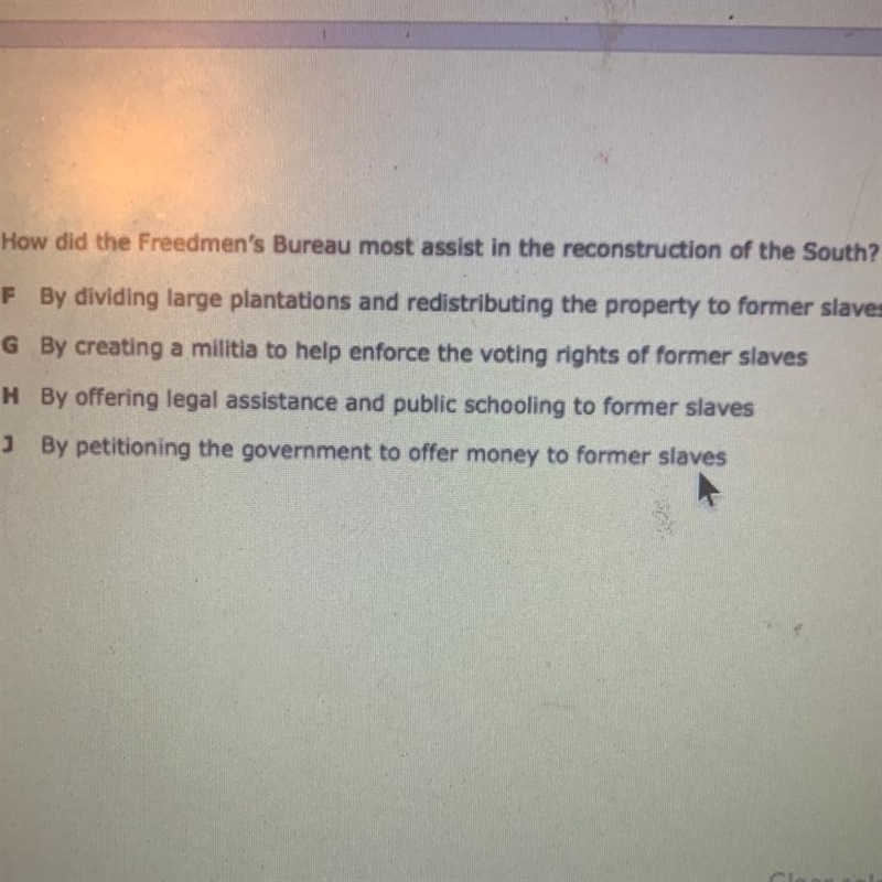 18 How did the Freedmen's Bureau most assist in the reconstruction of the South?-example-1