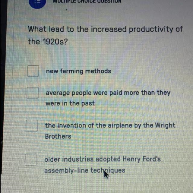 What lead to the increased productivity of the 1920s?-example-1