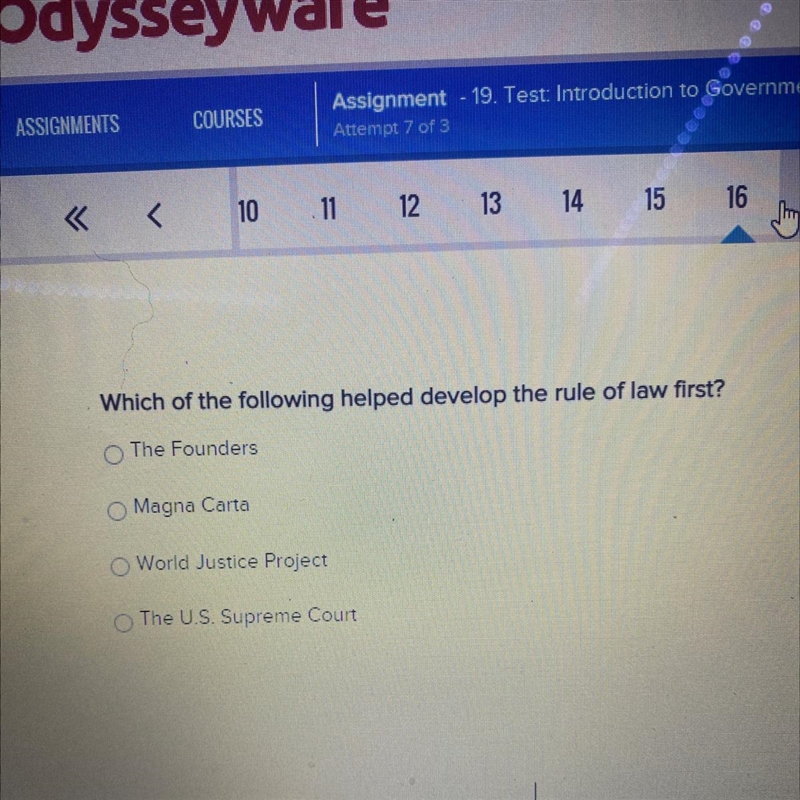 Help!! 40 points! Which of the following helped develop the rule of law first?-example-1