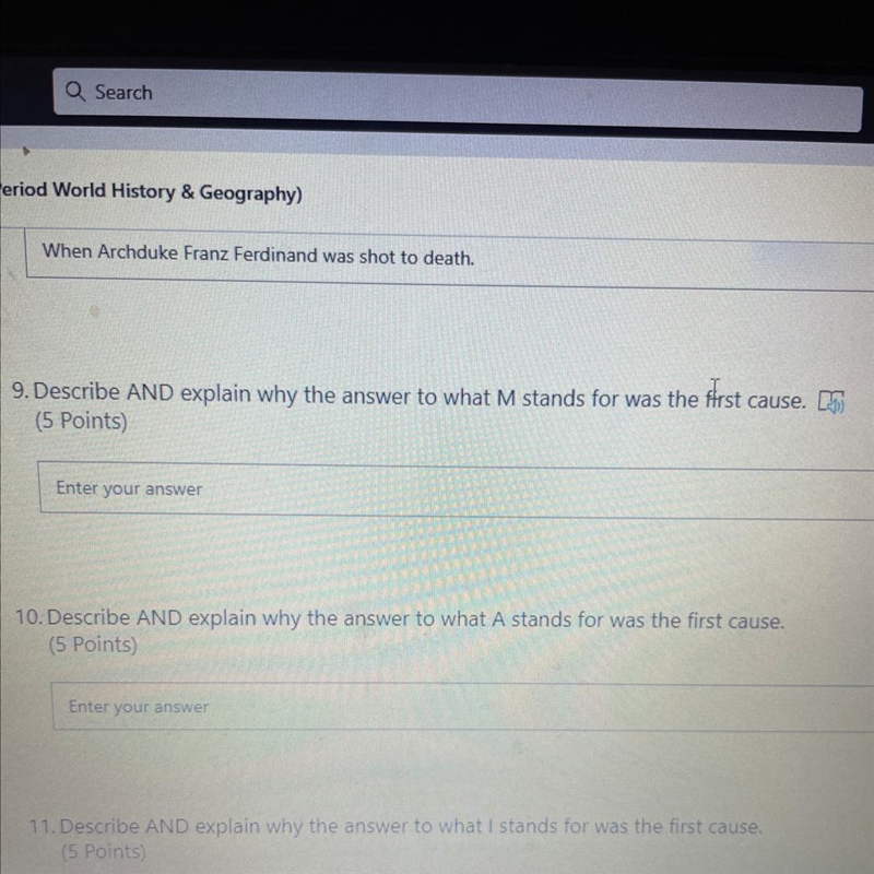 Describe AND explain why the answer to what M stands for was the first cause.-example-1