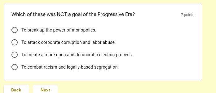 Which of these was NOT a goal of the Progressive Era?-example-1