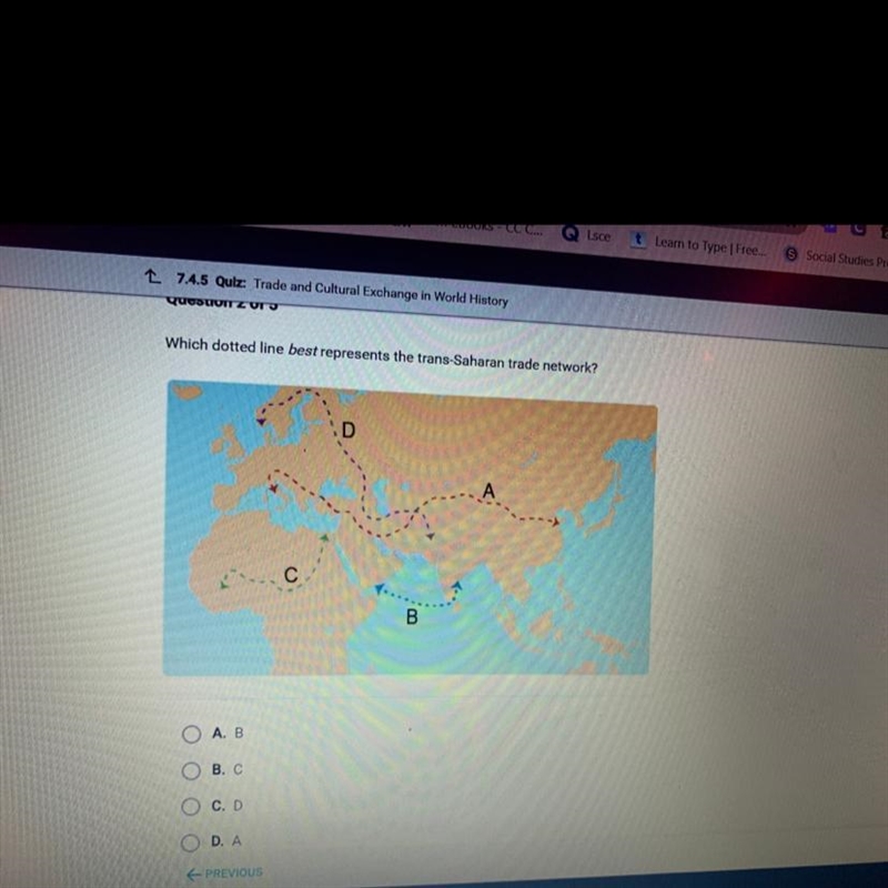 Which dotted line best represents the trans Saharan trade network-example-1