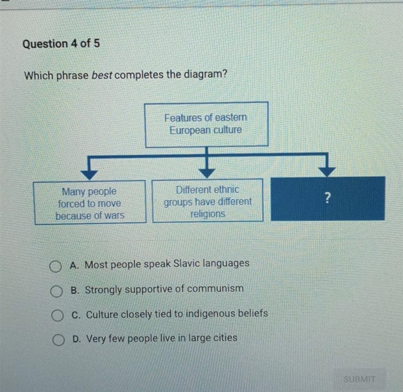 Which phrase best completes the diagram? A. Most people speak Slavic languages B. Strongly-example-1