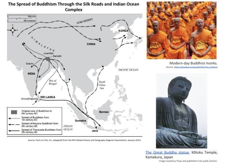 List three things you notice about these images related to Buddhism that interest-example-1