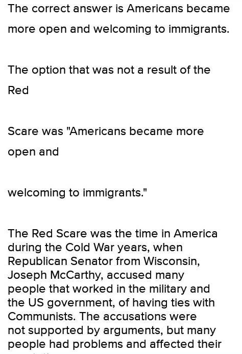 Which of these was not a result of the Red Scare?-example-1