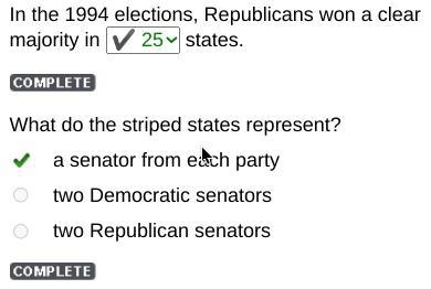 What do the striped states represent? a senator from each party two Democratic senators-example-1