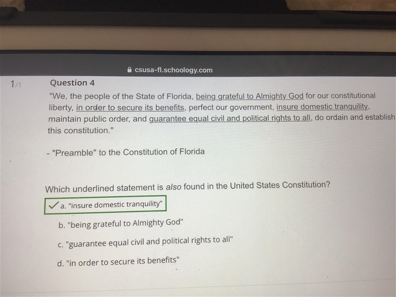 Which underline statement is also found in the United States Constitution￼￼-example-1