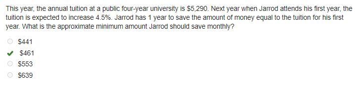 This year, the annual tuition at a public four-year university is $5,290. Next year-example-1