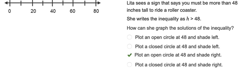 A number line going from 0 to 80. Lita sees a sign that says you must be more than-example-1