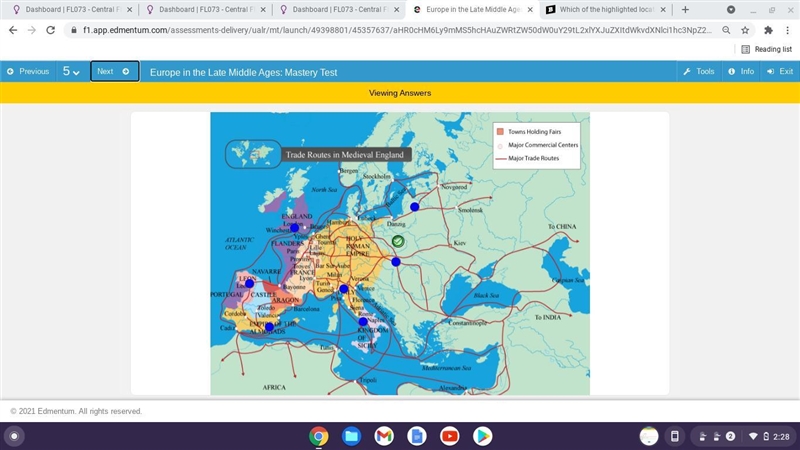 Which of the highlighted locations (marked blue) would have had the greatest chance-example-1