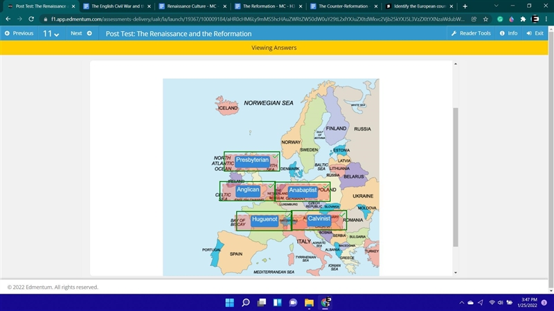 Identify the European countries where each of these religions originated. Huguenot-example-1