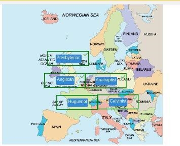 Identify the European countries where each of these religions originated. choices-example-1